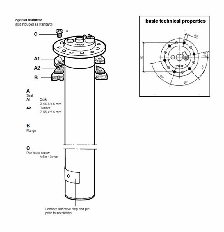 VDO Heavy Duty 80mm Tubular sender - 596mm